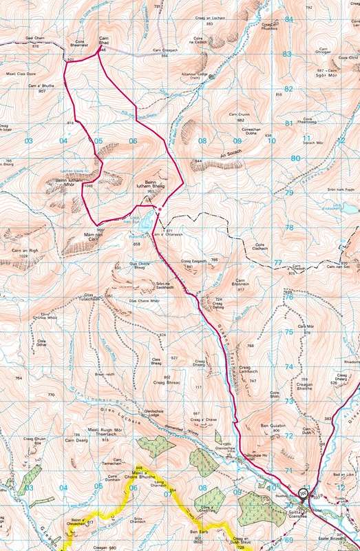 Route map for Beinn Lutharn Mhòr and Carn Bhac