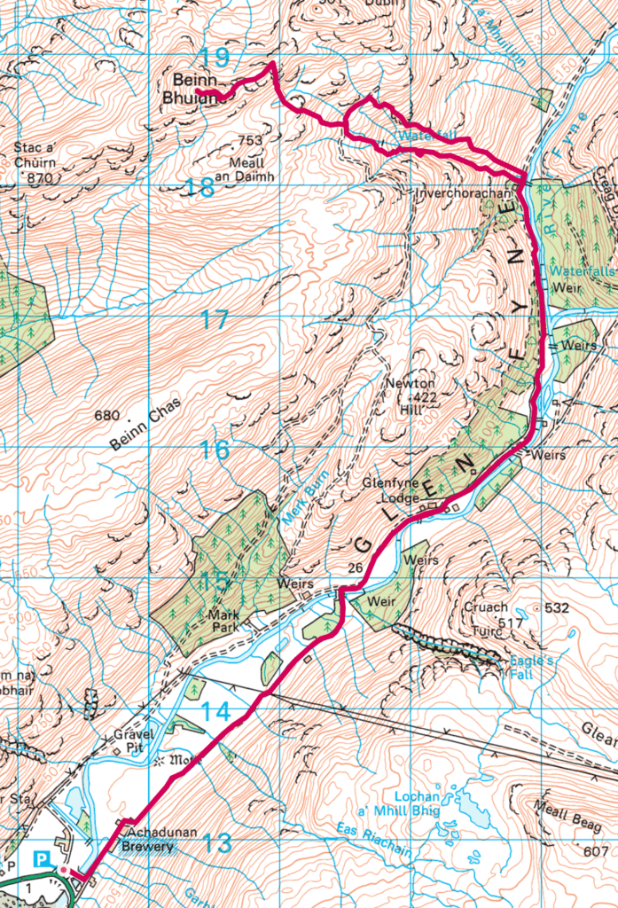 Route Map of Beinn Bhuidhe