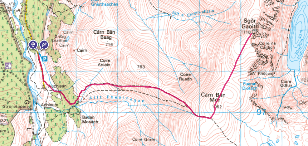 Sgòr Gaoith - Full Winter weather map route