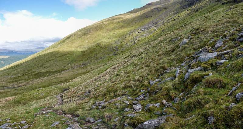This is the path above the stream. Very gradual.
Beinn a' Chlèibh and Ben Lui