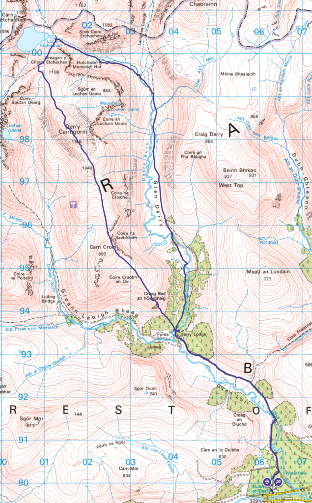 Map of the route for Derry Cairngorm