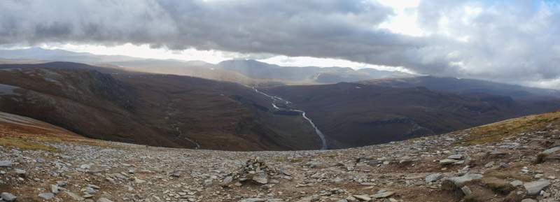 Almost at the summit - stony ground and views of Strath More